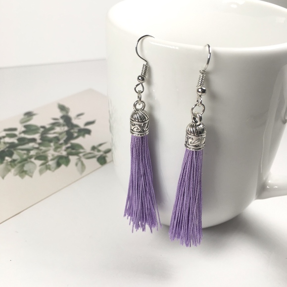 Lavender Tassel Drop Earrings - Picture 2 of 3